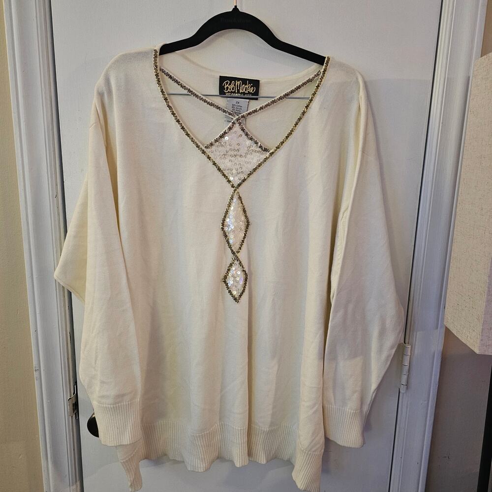 Bob Mackie Wearable Art Embellished Sweater 2X Event Sparkle Cozy Statement